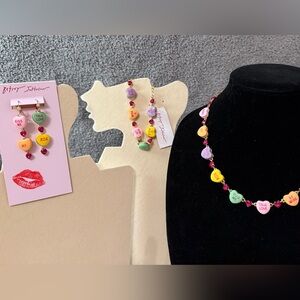 ❤️Betsey Johnson Candy Heart Charm Necklace, Bracelet and Earring set